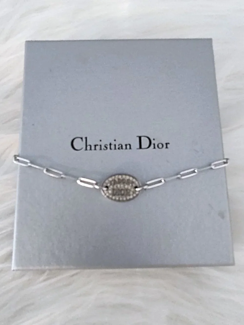 Dior Y2K vintage paperclip bracelet J'Adore Dior pave medallion adjustable w/COA
